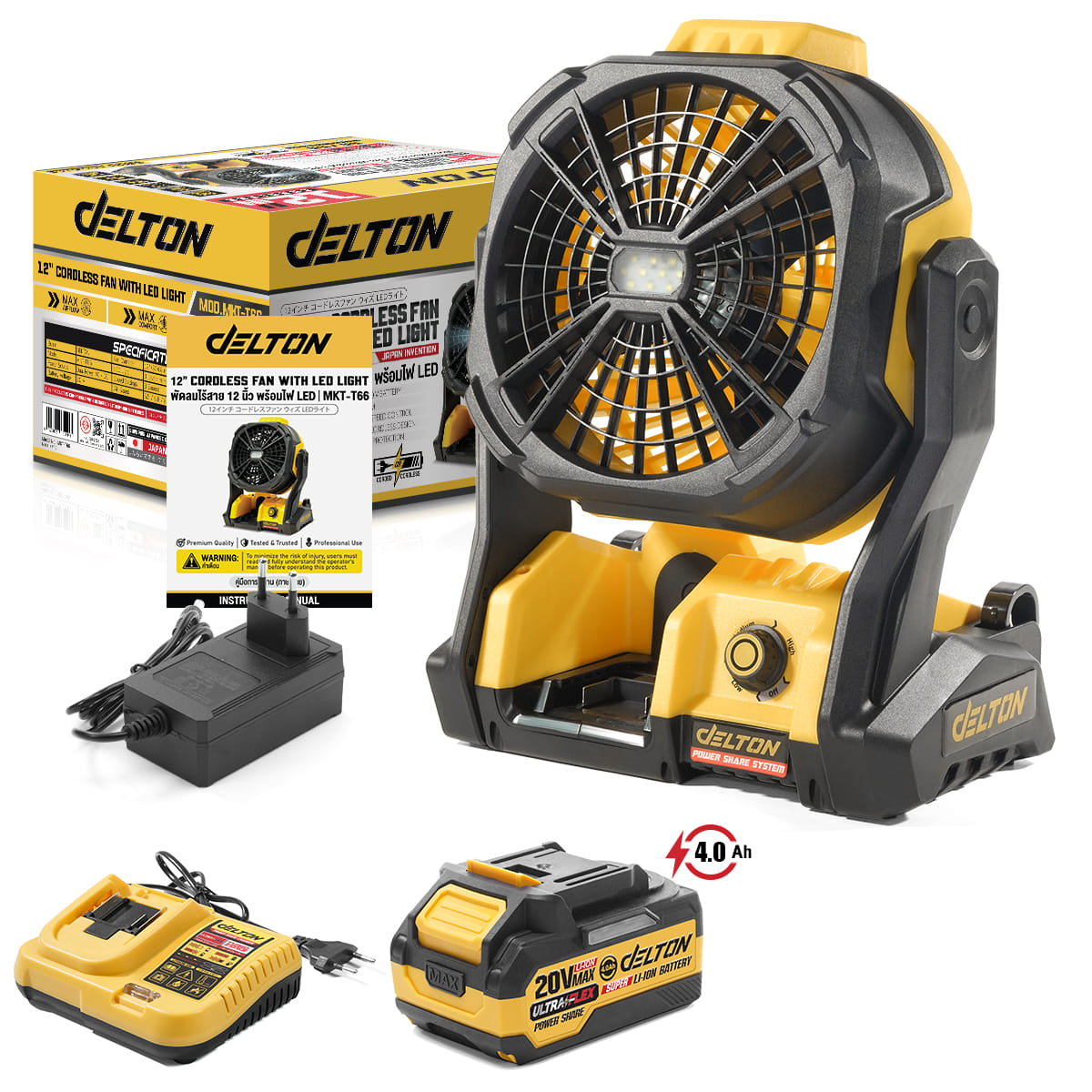 พัดลมไร้สาย 12 นิ้ว (พร้อมแบตเตอรี่) DELTON รุ่น MKT-T66  ULTRAFLEX 20V 4AH_1